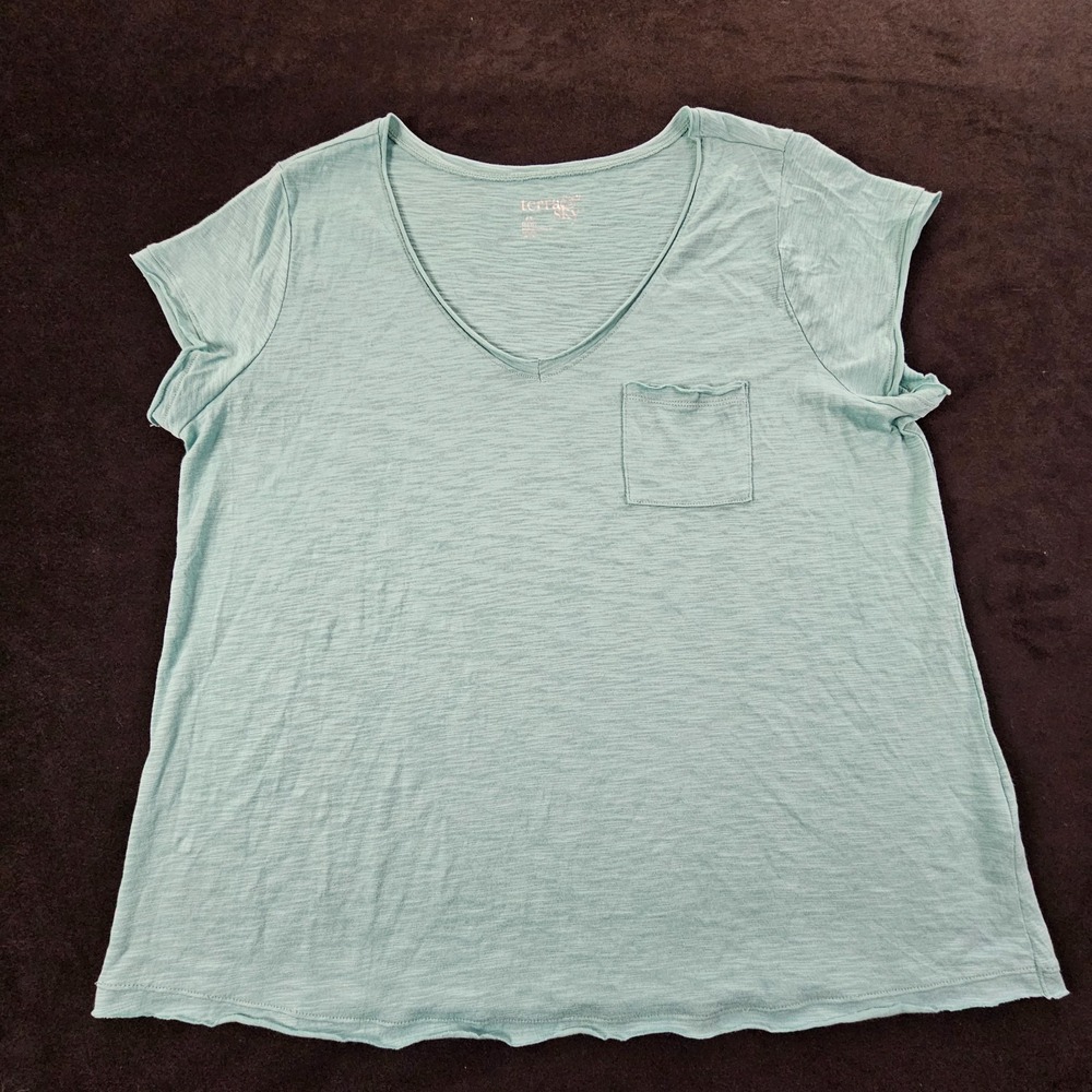 Terra & Sky Green Short Sleeve Cotton Blend Pocket T-Shirt Women's 0X